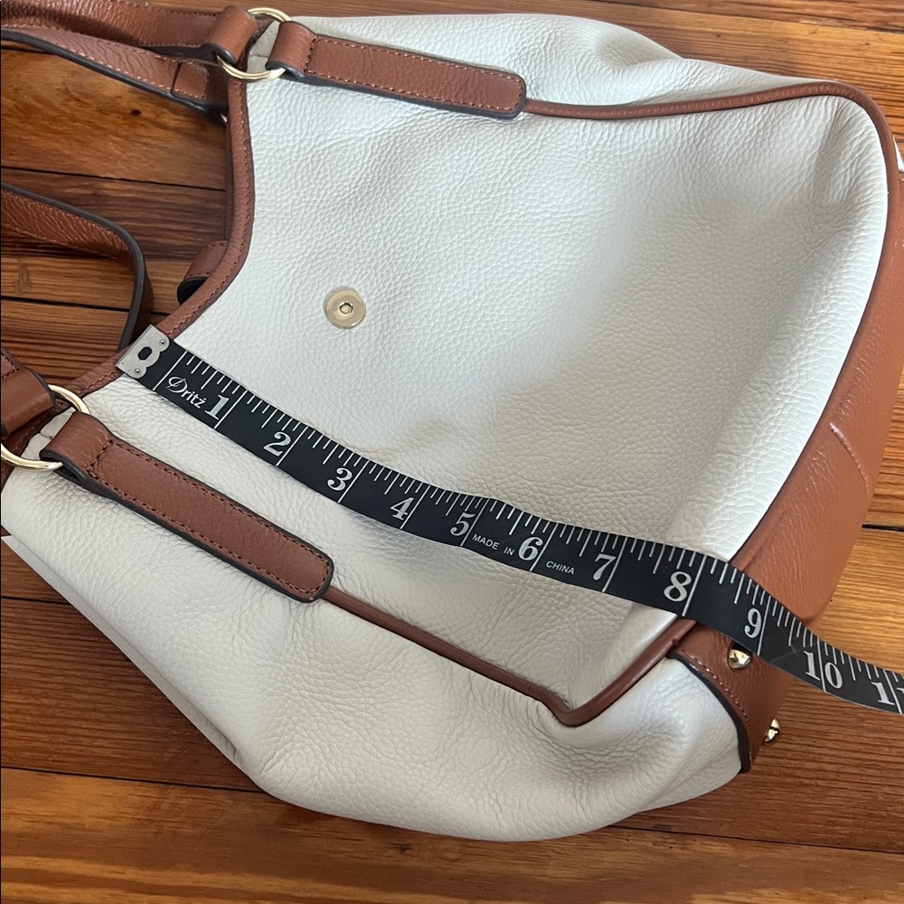 Vintage Tommy Hilfiger Pebbled Leather Tote Cream Cognac Preppy Y2K - Picture 10 of 10